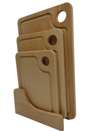 Zestaw 3 Drewnianych Desek do Krojenia z Stojakiem – Buk, Polski Producent