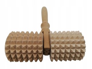 Drewniany Masażer z Rączką Do Stóp Ciała Podwójny Roller Antycellulitowy