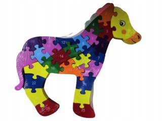 Drewniane Puzzle Zwierzątka Cyferki Litery Konik
