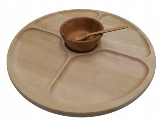 Drewniana Obrotowa Deska Do Serwowania – Buk, 33 cm, Zestaw z Miseczką i Łyżeczką