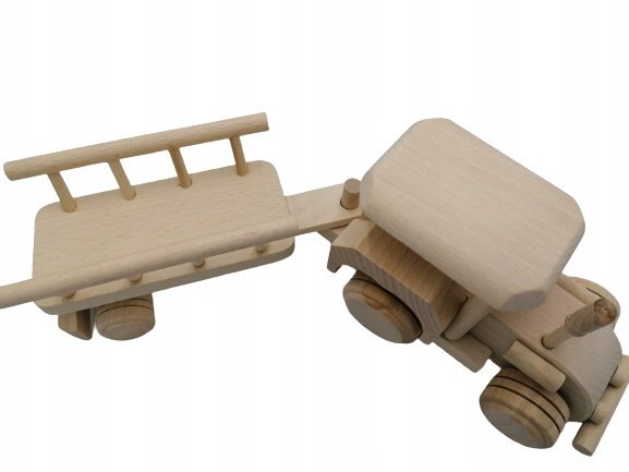 Drewniany Traktor z Przyczepą Zabawka Ciągnik Eko