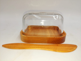 Drewniana maselniczka maselnica szklana pokrywa