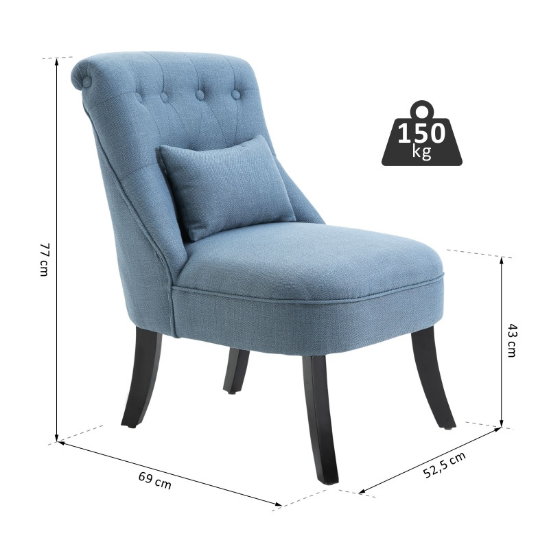 Fotel Z Poduszką Pod Plecy Krzesło Tapicerowane Do Oglądania Telewizji Włókno Lniane Niebieski