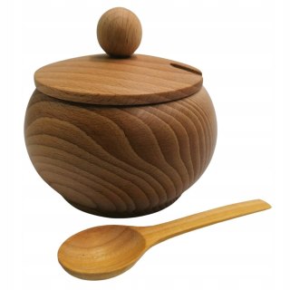 Cukierniczka Drewniana z Pokrywą i Łyżeczką Mała Cukierniczka Ekologiczna