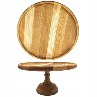 Drewniana Patera Na Ciasto i Przekąski – Dąb, 34 cm, Elegancka Na Nóżce