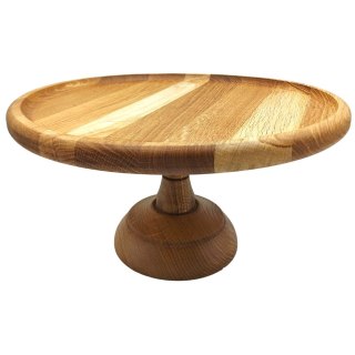Drewniana Patera Na Ciasto i Przekąski – Dąb, 34 cm, Elegancka Na Nóżce