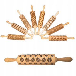 Wałek Do Ciasteczek Drewniane Wałki Obrotowe Wzór Grawerowane Kwiatki