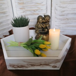 Dekoracyjna Biała Taca Prowansalska Pod Świece Donicę Heksagony