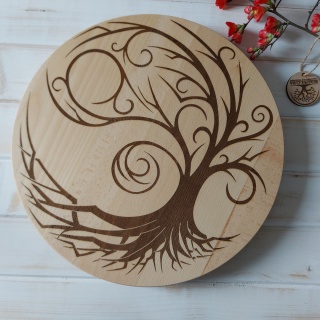 Drewniana Deska Obrotowa z Grawerem – Drzewo Życia, 40 cm, Ekologiczna
