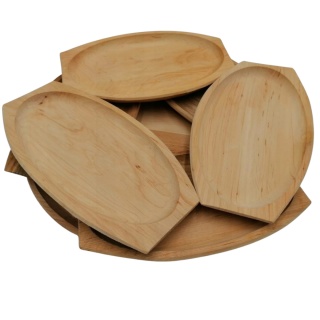 Komplet 6 Talerzy i Półmisek Drewniany Bukowy Zestaw Drewnianych Tac