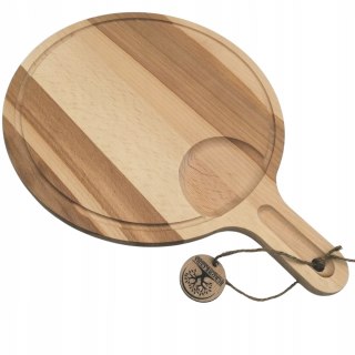 Okrągła Drewniana Deska do Krojenia i Serwowania z Uchwytem – 40 cm, Buk