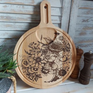 Deska Do Serwowania i Krojenia z Rączką w Kwiaty