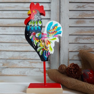 Kogut Na Podstawce Drewniany Kogucik Figurka Malowany Folk