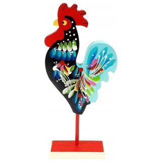 Kogut Na Podstawce Drewniany Kogucik Figurka Malowany Folk