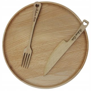 Drewniany Talerz Talerzyk i Sztućce Drewniane Zestaw Eko
