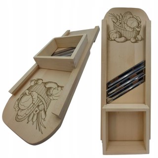 Duża Drewniana Szatkownica do Kapusty i Warzyw z Szufladą 67,5 cm | Bezpieczna | Grawer