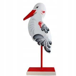 Drewniana Figurka Bocian - Ręcznie Malowana - Prezent -Symbol Szczęscia
