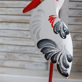 Drewniana Figurka Bocian - Ręcznie Malowana - Prezent -Symbol Szczęscia