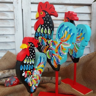 Kogut Drewniany Na Nóżce Duży Kolorowa Dekoracja Wielkanocna Figurka