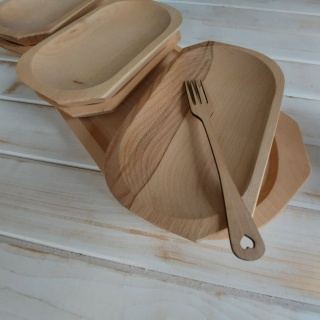 Koryto Talerze Drewniane Taca Tacka Zestaw Talerzy Szwedzki Stół