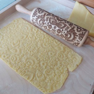 Wałek Ze Wzorkiem Drewniany Duży Obrotowy Do Ciastek Ciasta Mazurek