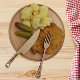 Drewniany Talerz Talerzyk i Sztućce Drewniane Zestaw Eko