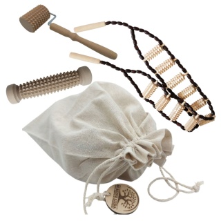 Masażer Drewniany Zestaw Masażerów Do Domowego Spa w Woreczku Lnianym