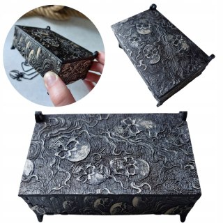 Pudełko Czarne Drewniane Małe Pudełeczko Na Karty Tarota Drobiazgi Czaszki