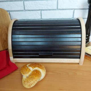 Chlebak Drewniany Czarny Duży Pojemnik Na Chleb Bułki i Nożyk Do Smarowania