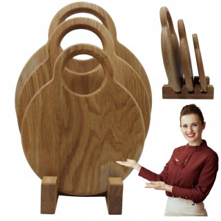 Zestaw Desek Do Krojenia "Rondiro" Dębowe Deski Kuchenne w Stojaku Do Serwowania