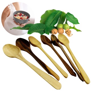 Drewniana Łyżeczka Deserowa Sztućce Orzechowe Zastawa Stołowa Zestaw 6szt