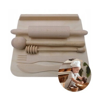 Zestaw Kuchenny Drewniany Dla Dzieci Stolnica Wałek Akcesoria Do Pieczenia