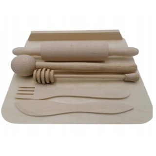 Zestaw Kuchenny Drewniany Dla Dzieci Stolnica Wałek Akcesoria Do Pieczenia