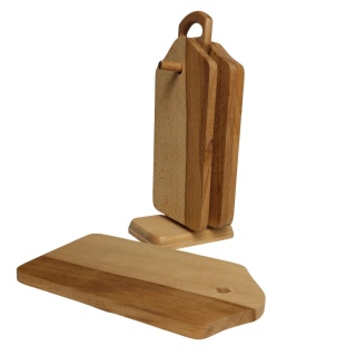 Zestaw 4 Drewnianych Desek Śniadaniowych z Stojakiem – Buk, Polski Producent, 28 cm