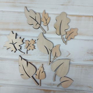 Duże Liście Drewniane Ozdobne Decoupage Zestaw 12szt