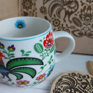 Kubek Deska Do Krojenia Podkładka Pod Kubek Nożyk Drewniany Kogut Folk