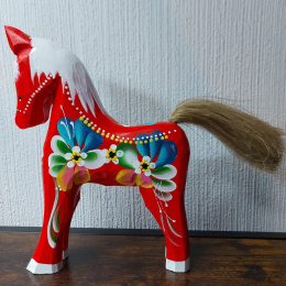 Konik z Drewna Figurka Konia Duży Koń Drewniany Ręcznie Malowany Folk 25 cm