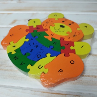 Puzzle Drewniane Klocki Literki Cyferki Misiu