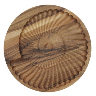 Okrągła Drewniana Deska z Wyrzeźbioną Muszlą – Orzech, 29 cm, Dekoracyjna