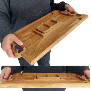 Deska Na Przekąski Drewniana Taca Do Serwowania z Uchwytami Miseczką Na Sosy Talerz