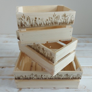 Skrzynki Drewniane Dekoracyjne Zestaw 3 Skrzyznek Drewnianych z Grawerem