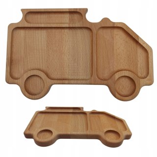 Drewniany Talerzyk Dla Dzieci z Przegródkami – Autko, Buk, Ekologiczny