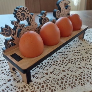 Drewniana Podstawka Pod Jajka Stojak z Króliczkami Dekoracja Na Świateczny Stół