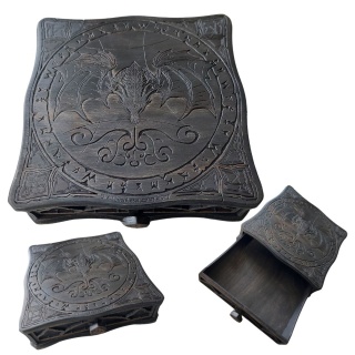 Drewniana Szkatułka ze Smokiem - Ręcznie Wykonane Pudełko z Wysuwaną Szufladą