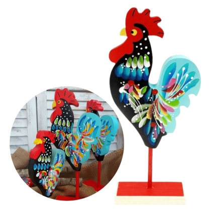 Kogut Drewniany Na Nóżce Duży Kolorowa Dekoracja Wielkanocna Figurka