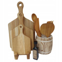 Kompletny Zestaw Kuchenny z Drewna Dębowego i Czereśniowego: Deski, Sztućce, Organizer + Olej