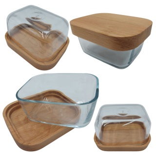 Maselniczka Drewniana ze Szklaną Pokrywą i Nożykiem Czereśniowym