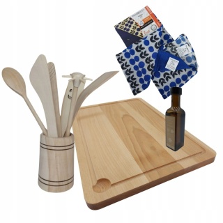 Profesjonalny Zestaw Kuchenny z Drewna Bukowego: Deska, Akcesoria, Olej + Ściereczki