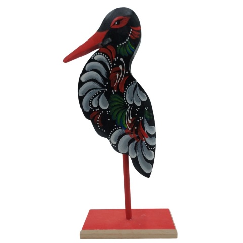 Bocian na Palu Ręcznie Malowany Duży Drewniana Figurka Dekoracyjna 33cm