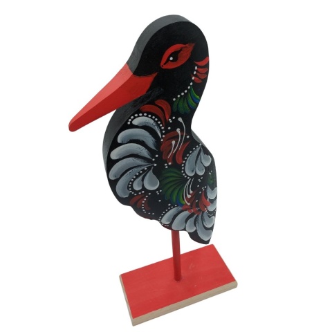 Bocian na Palu Ręcznie Malowany Duży Drewniana Figurka Dekoracyjna 33cm